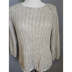 Anthropologie Metallic Sequin Chunky Knit Sz S Fall Holiday Autumn Sweater